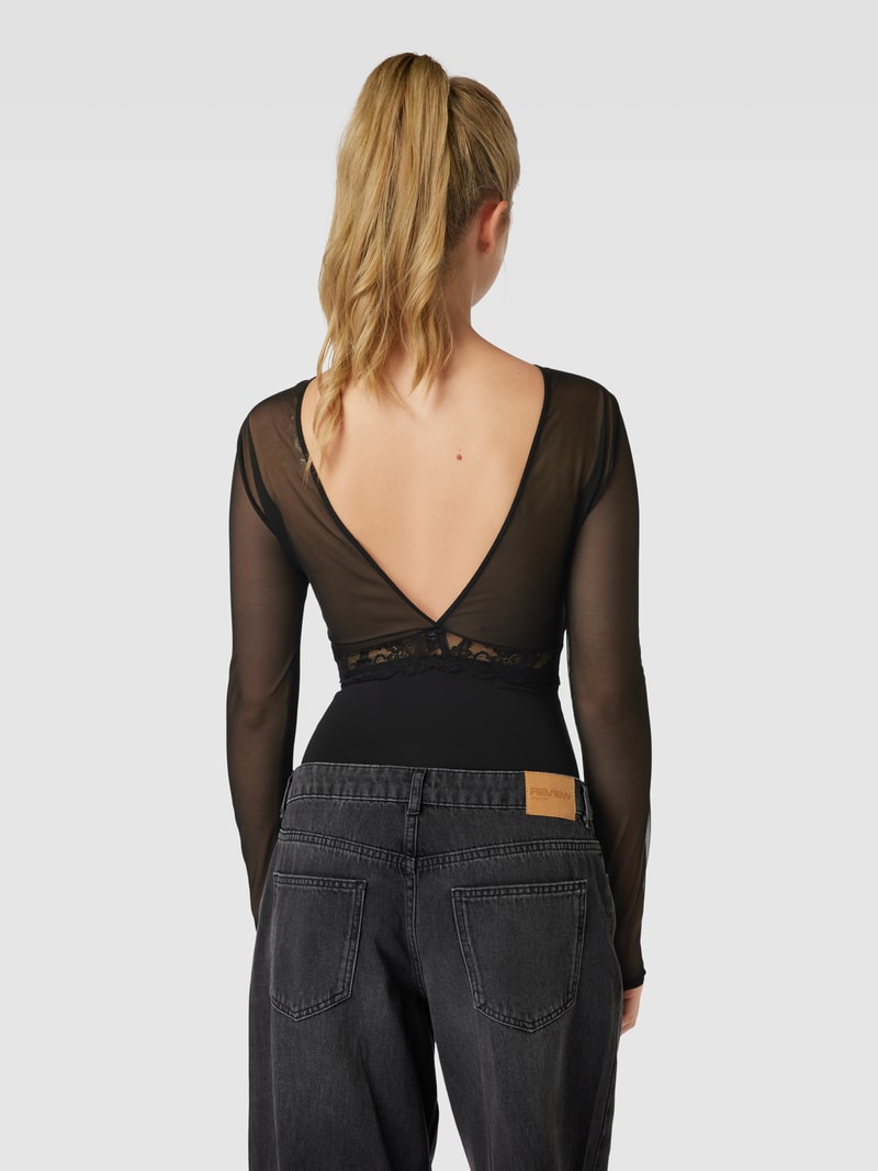 Body mit Spitzenbesatz Modell 'Sicca' in schwarz