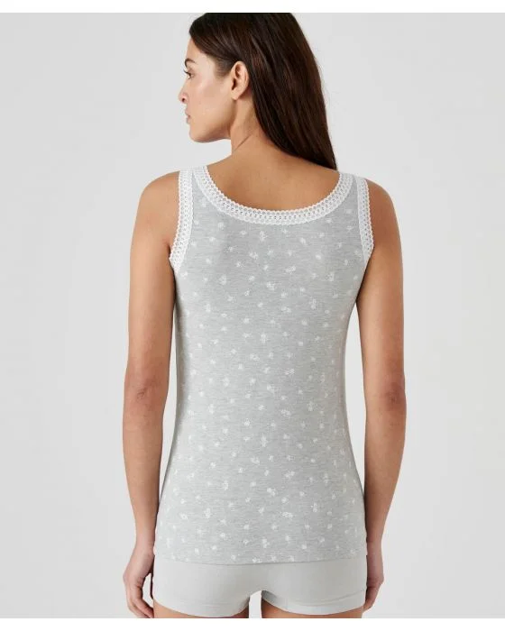 Débardeur Essential en coton extensible, orné de dentelle