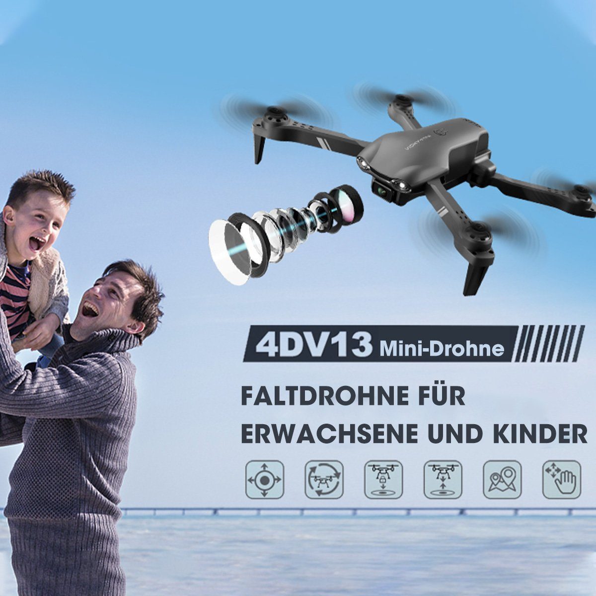 4DRC V13 mit 1080P HD FPV Kamera für Kinder & Anfänger Spielzeug-Drohne (1080P HD, Geste Selfie, mini, klappbar)