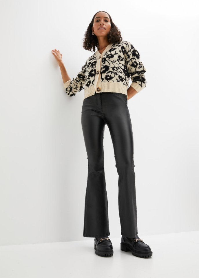 High-Waist-Stretch-Hose mit Beschichtung und Bequembund, Flared