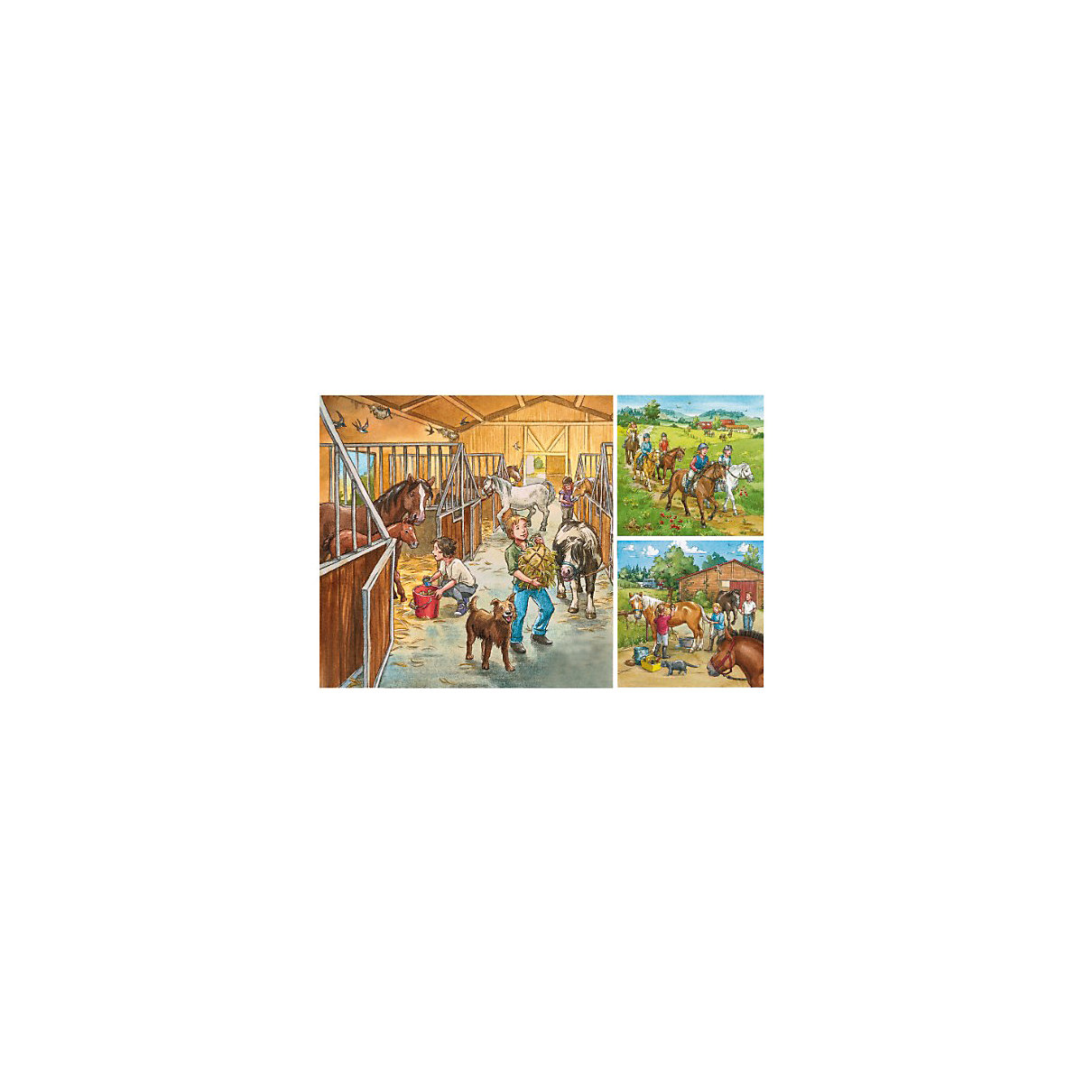 3er Set Puzzle, je 49 Teile, 21x21 cm, Mein Reiterhof