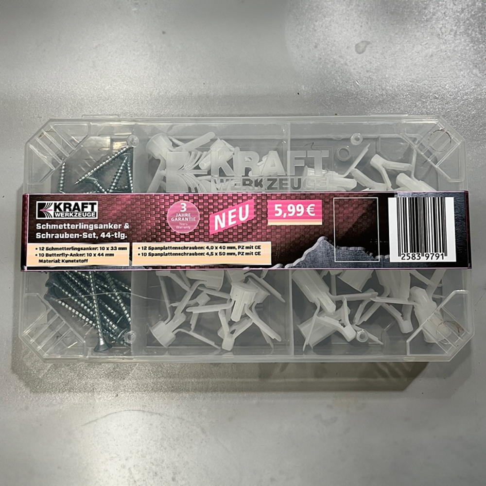 Kraft Werkzeuge Schmetterlingsanker und Schrauben-Set - 44-teilig