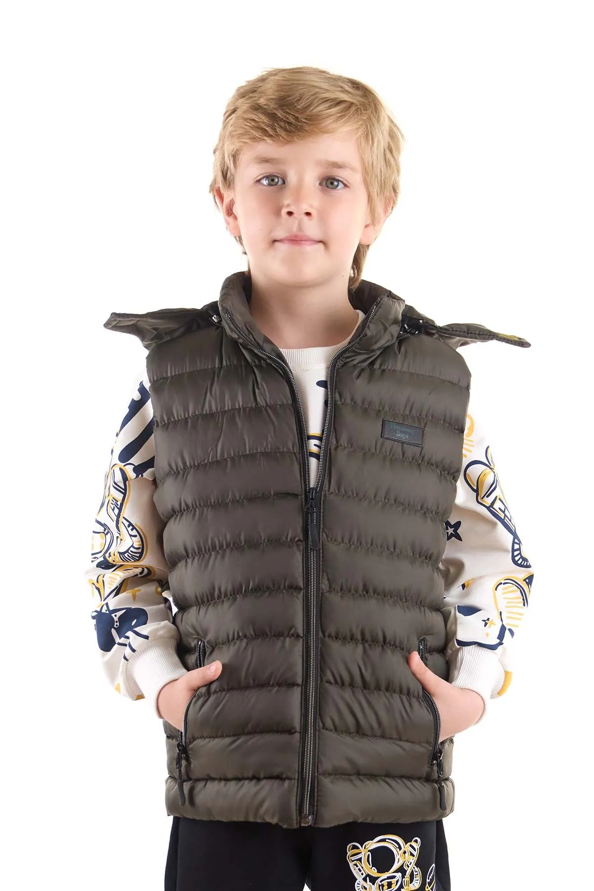 AHENGİM  Jungen-Modetrend-Pufferweste mit Kapuze Ak215051