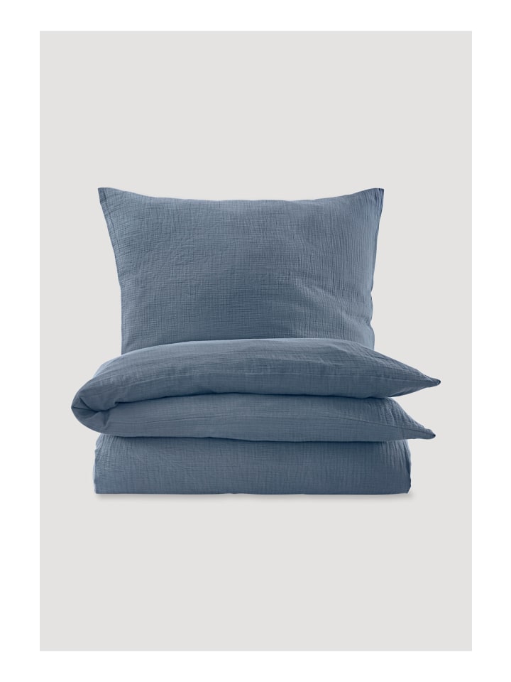Hessnatur Musselin Bettwäsche-Set in stahlblau günstig kaufen