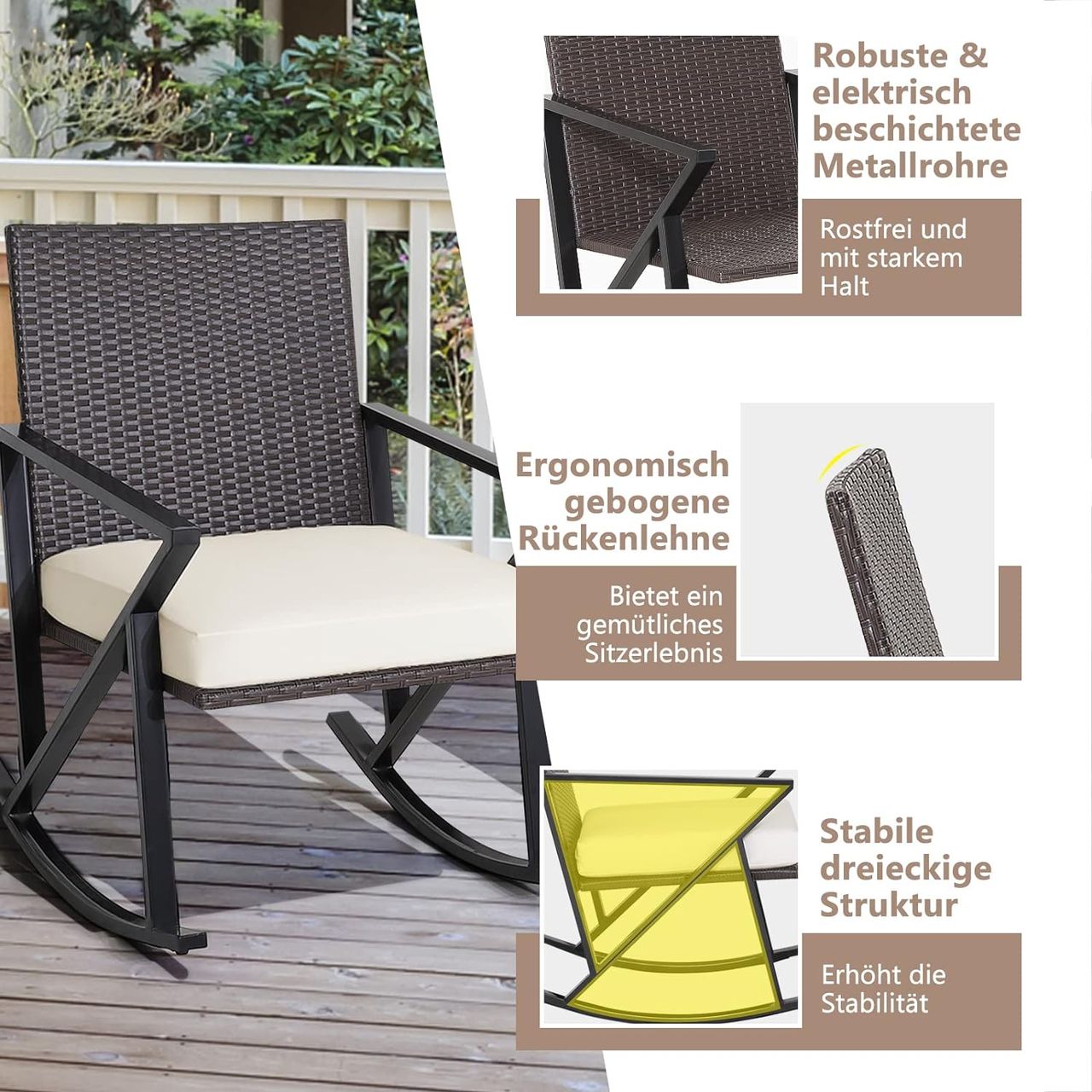 Costway 3TLG. Gartenmöbel-Set aus PE-Rattan