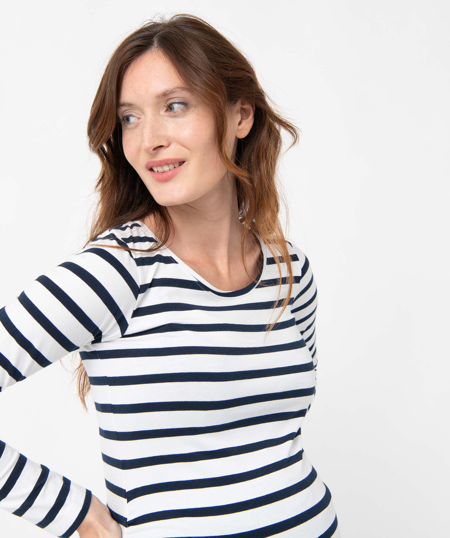 Tee-shirt de grossesse à rayures et manches longues raye | GEMO