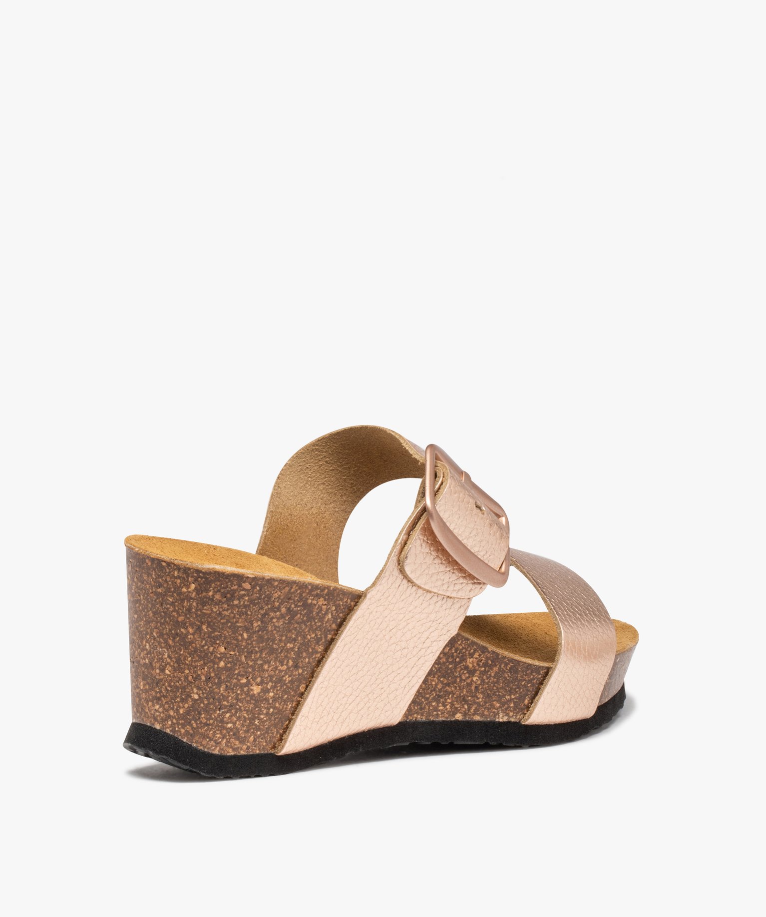Mules femme compensées à larges brides en cuir rose | GEMO