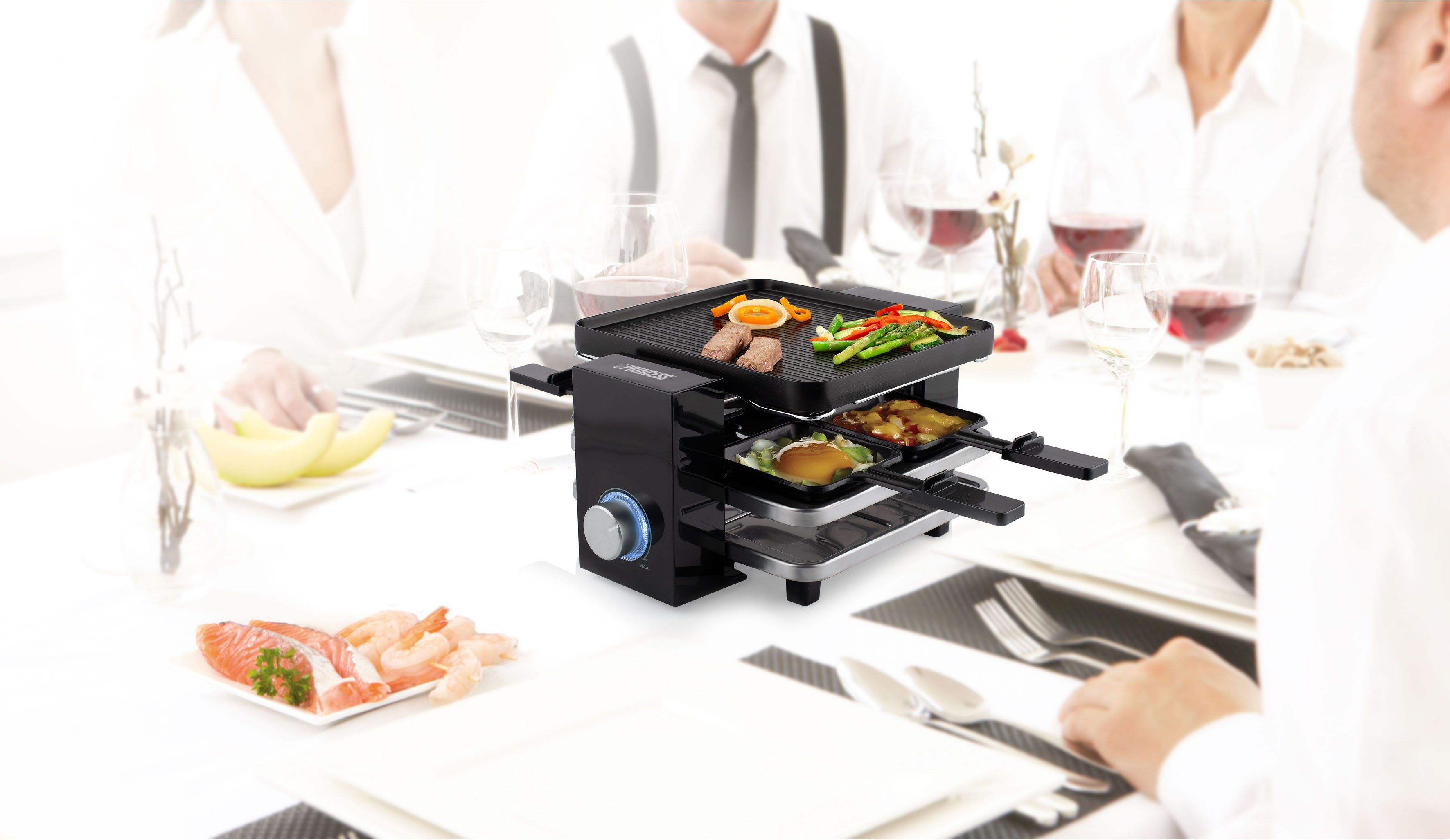 PRINCESS Raclette 162915 4, 4 Raclettepfännchen, 700 W, Piano-Schwarz