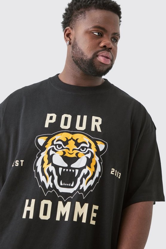 Plus Oversize T-Shirt mit Pour Homme Tiger-Print