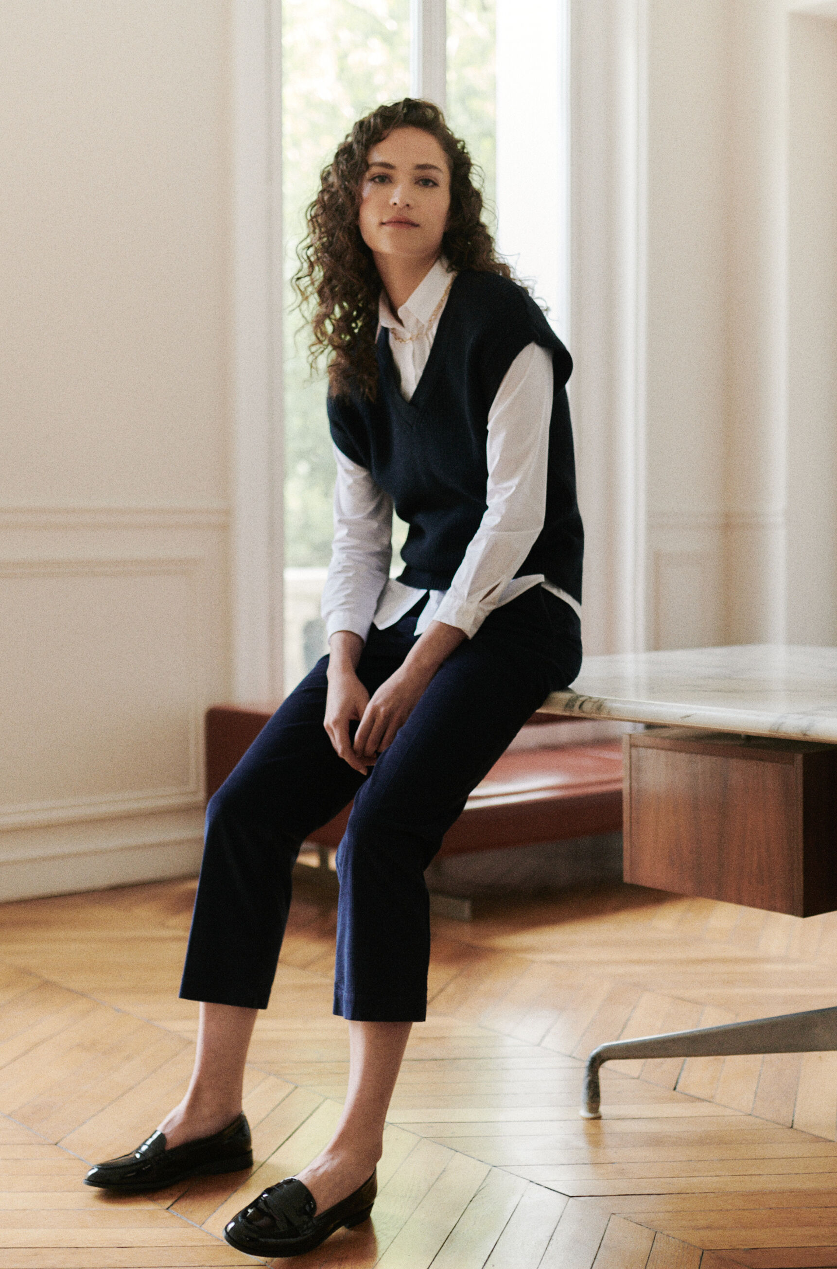 pantalon jordano bleu marine femme