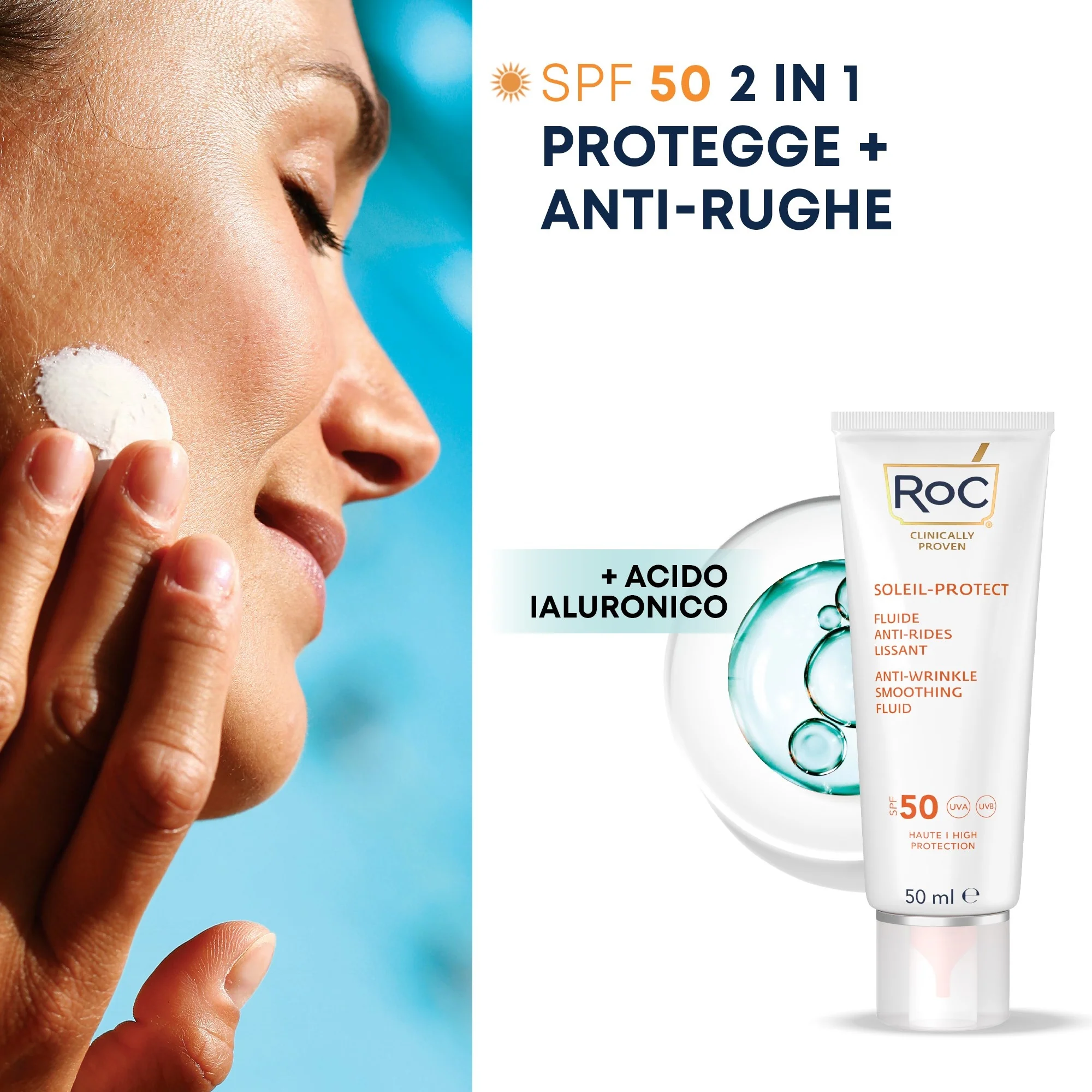 Soleil-Protect Fluido Solare Viso Anti-rughe Levigante SPF50 - Solare viso alta prot.