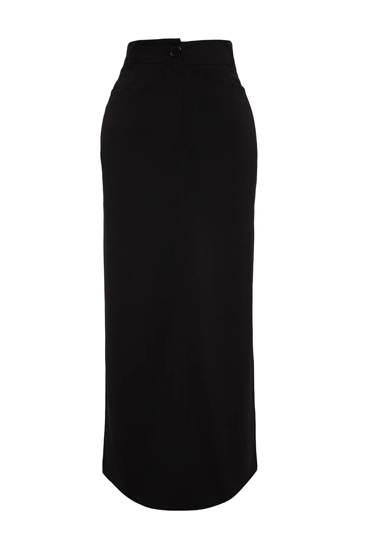 Trendyol Collection  Schwarzer, hochwertiger, hochwertiger Midi-Webrock mit hoher Taille und Schlitzdetail hinten TWOAW24ET00106