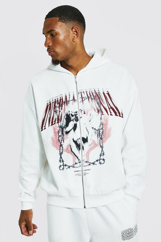 Tall Hoodie mit Reißverschluss und Heratless-Print