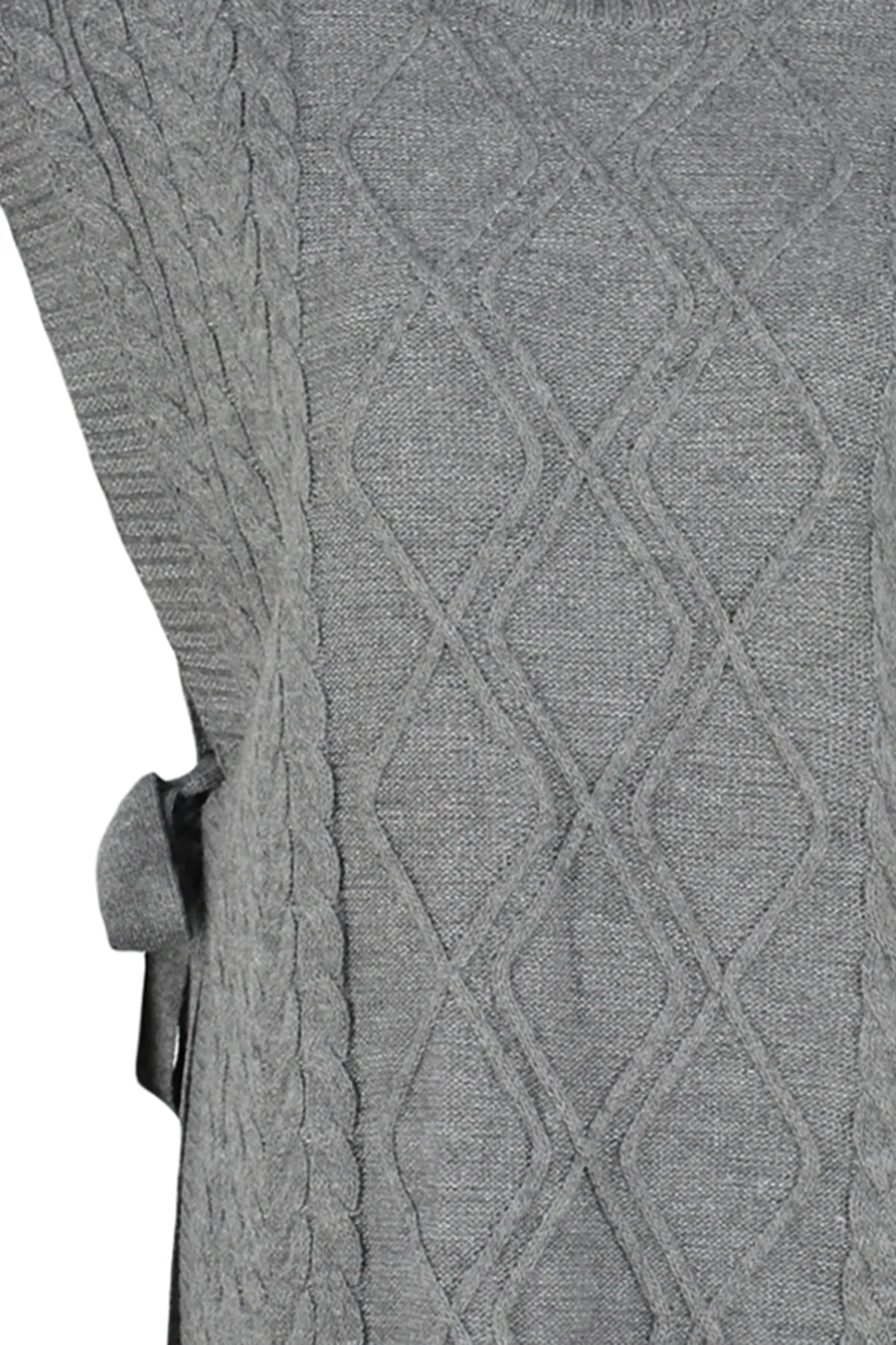 Trendyol Modest  Anthrazitfarbener geflochtener Strickpullover mit Schnürung an der Taille TCTAW22UV0018