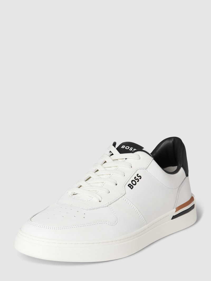 Sneaker aus Leder mit Label-Details Modell 'Clint' in weiß