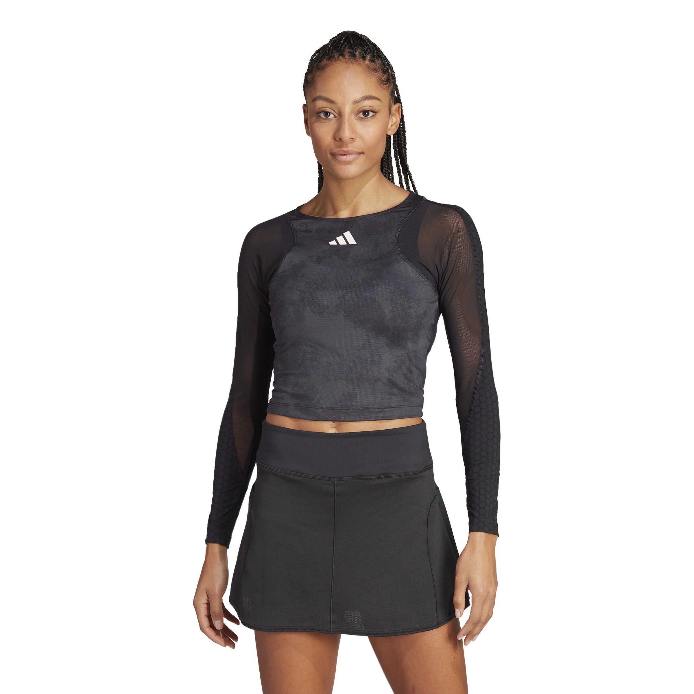Paris Crop Longsleeve Damen - Dunkelgrau, Schwarz