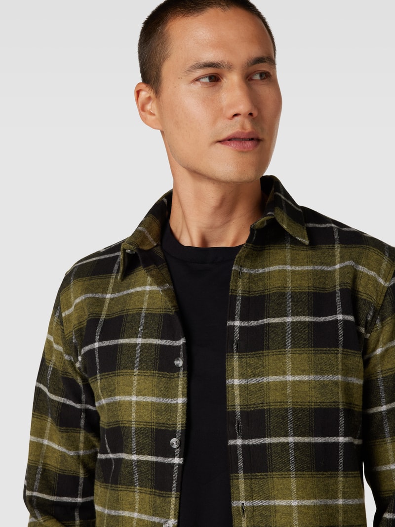 Slim Fit Freizeithemd mit Karomuster in olivgrün