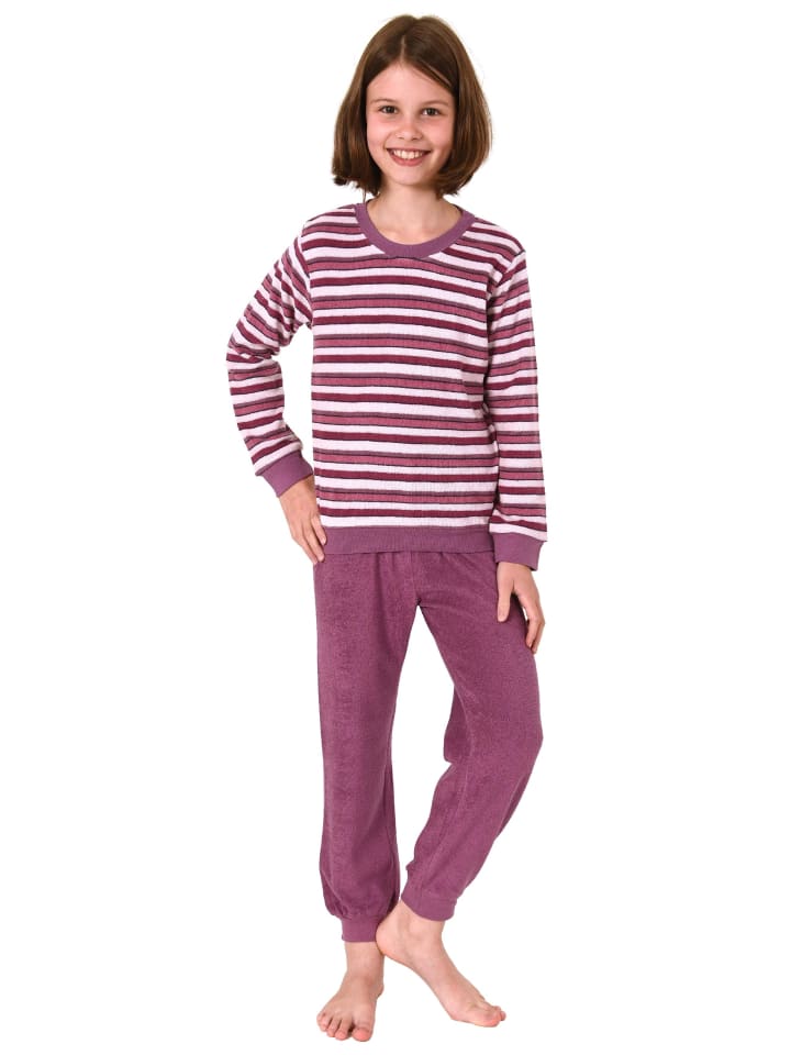 NORMANN Frottee Pyjama Schlafanzug langarm Bündchen - 50660 in beere günstig kaufen