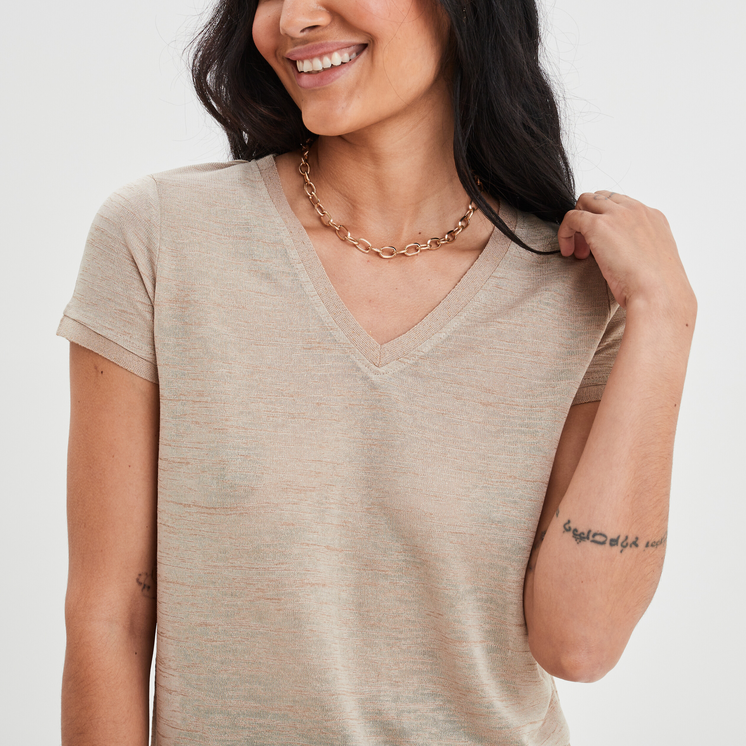 T-shirt bandes métallisées Liberto beige femme | La Halle
