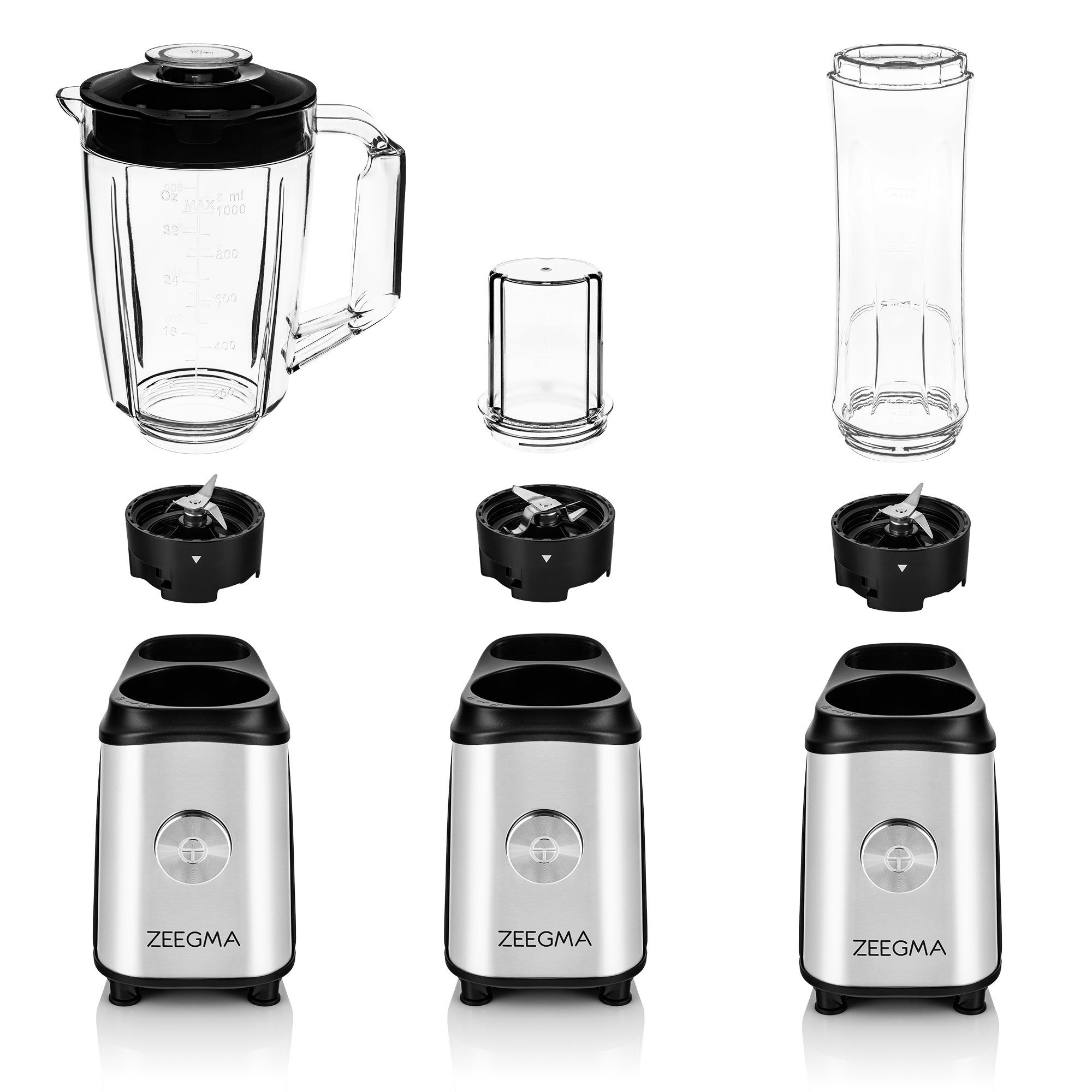 Zeegma Standmixer VITAMINE, 1050 W, 1L Krug Kaffeemühle Edelstahl 2x Sportwasserflasche *ICE-CRUSHER*
