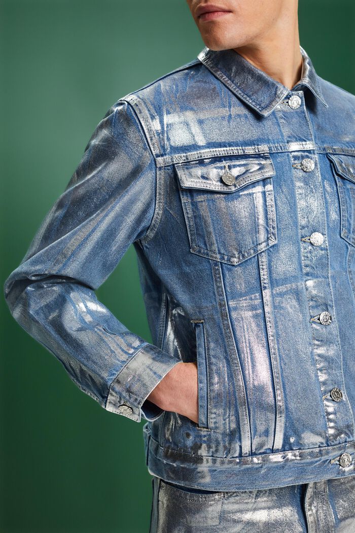 Jeansjacke in Metallic-Optik