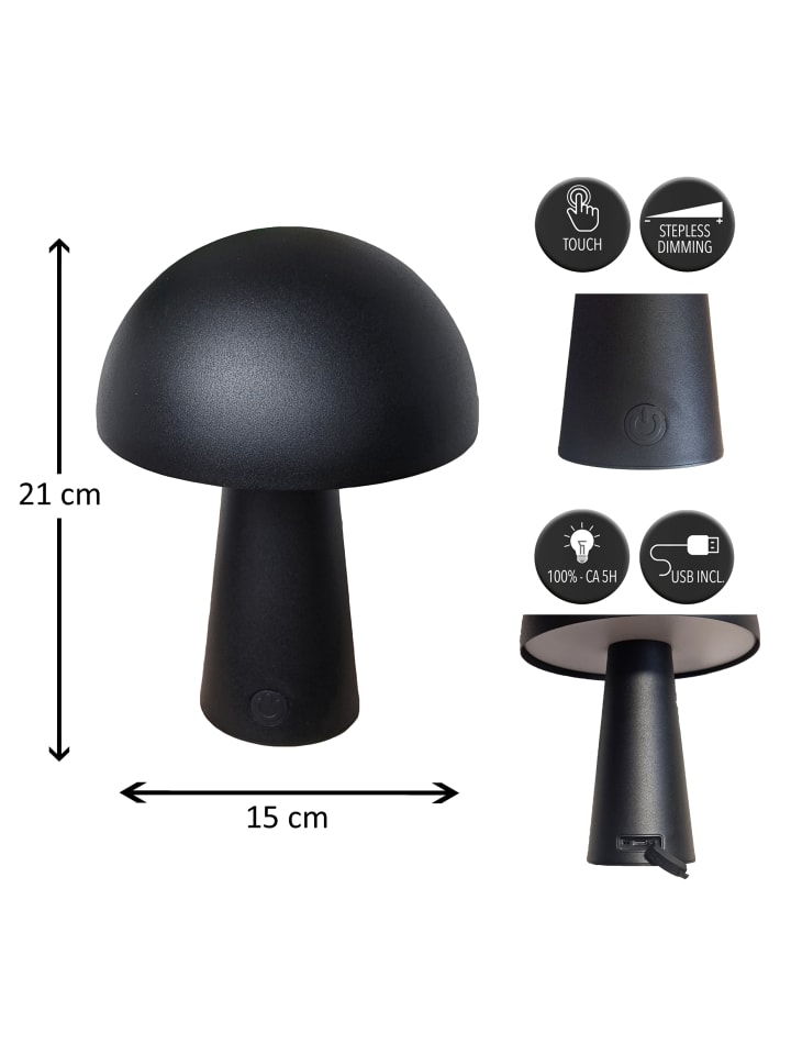 Coen Bakker LED Pilz Tischlampe dimmbar Touch Farbwechsler IP44 Innen Außen 15x21cm Schwarz günstig kaufen onesize