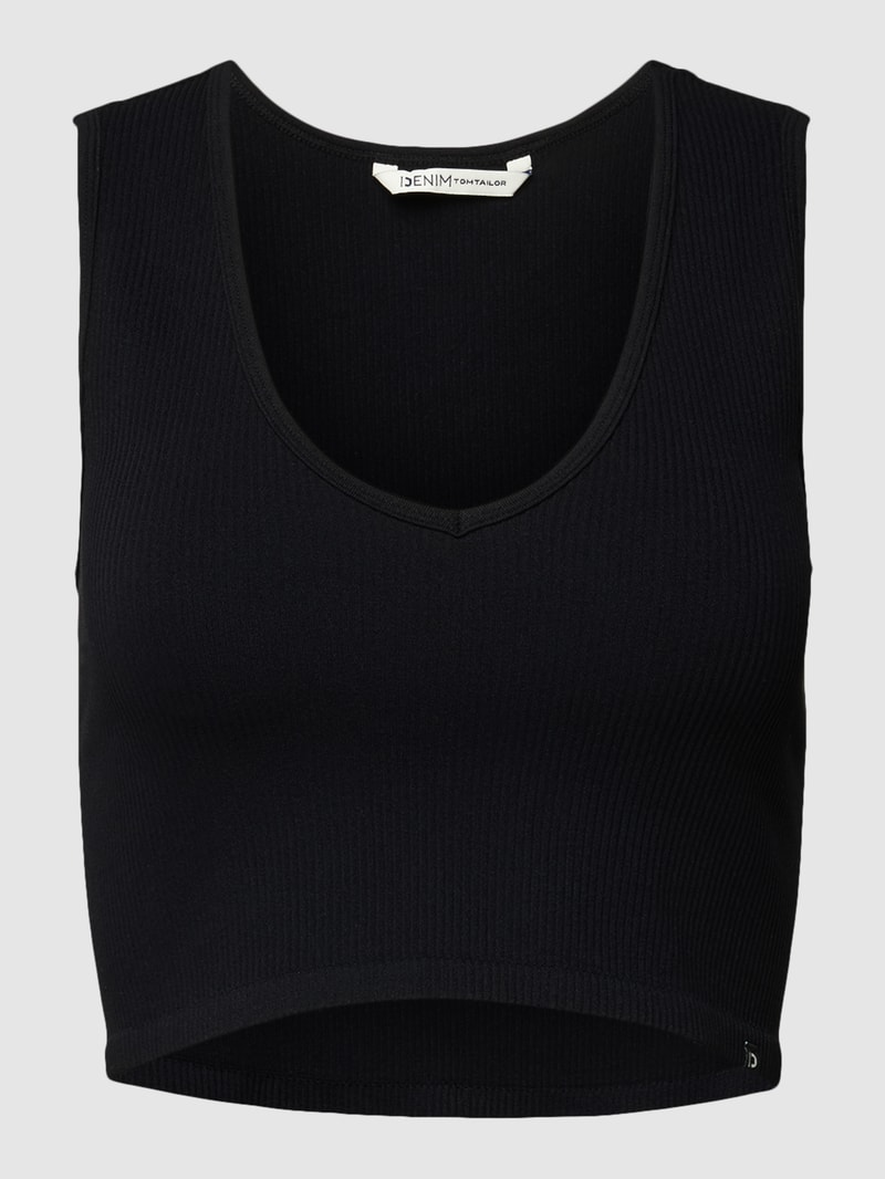 Crop Top mit Feinripp in schwarz