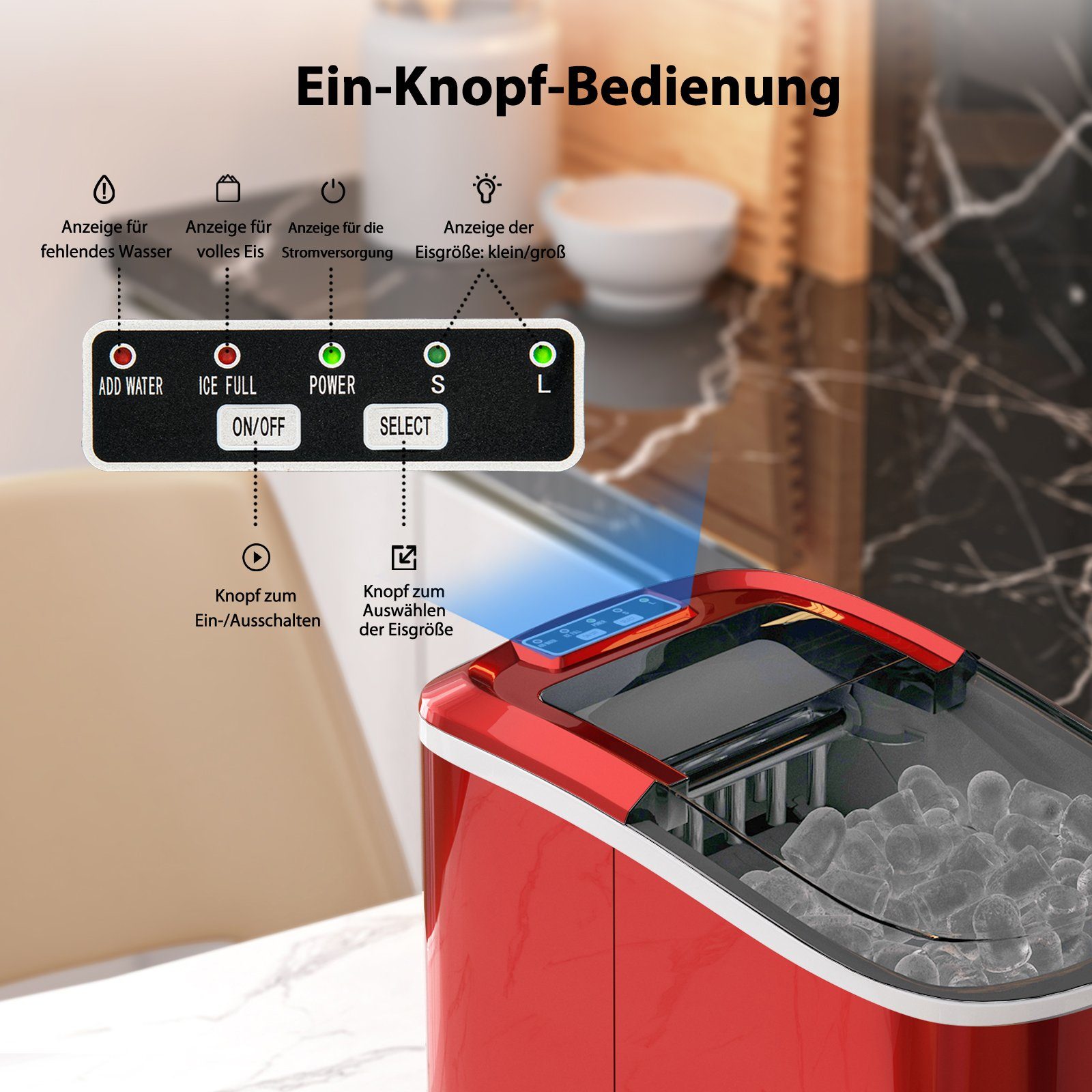 COSTWAY Eiswürfelmaschine, kugelförmige Eiswürfel, 2 Eisgrößen, 12 kg/24 H