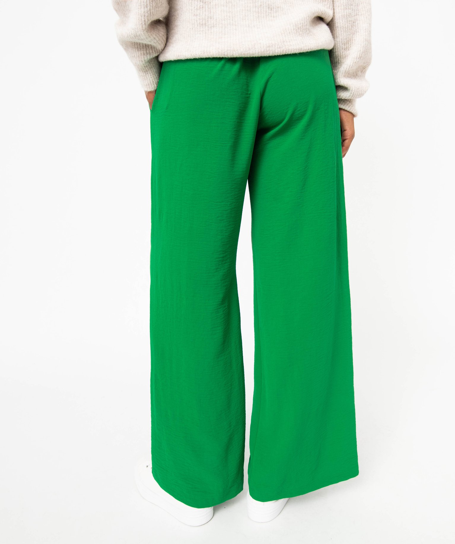 Pantalon en maille fluide avec ceinture imprimée femme vert | GEMO