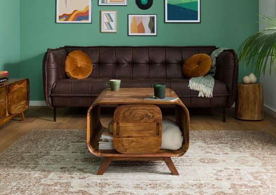 Massivmoebel24 Couchtisch Sheesham 70x70x50 hellbraun lackiert MAILAND #133