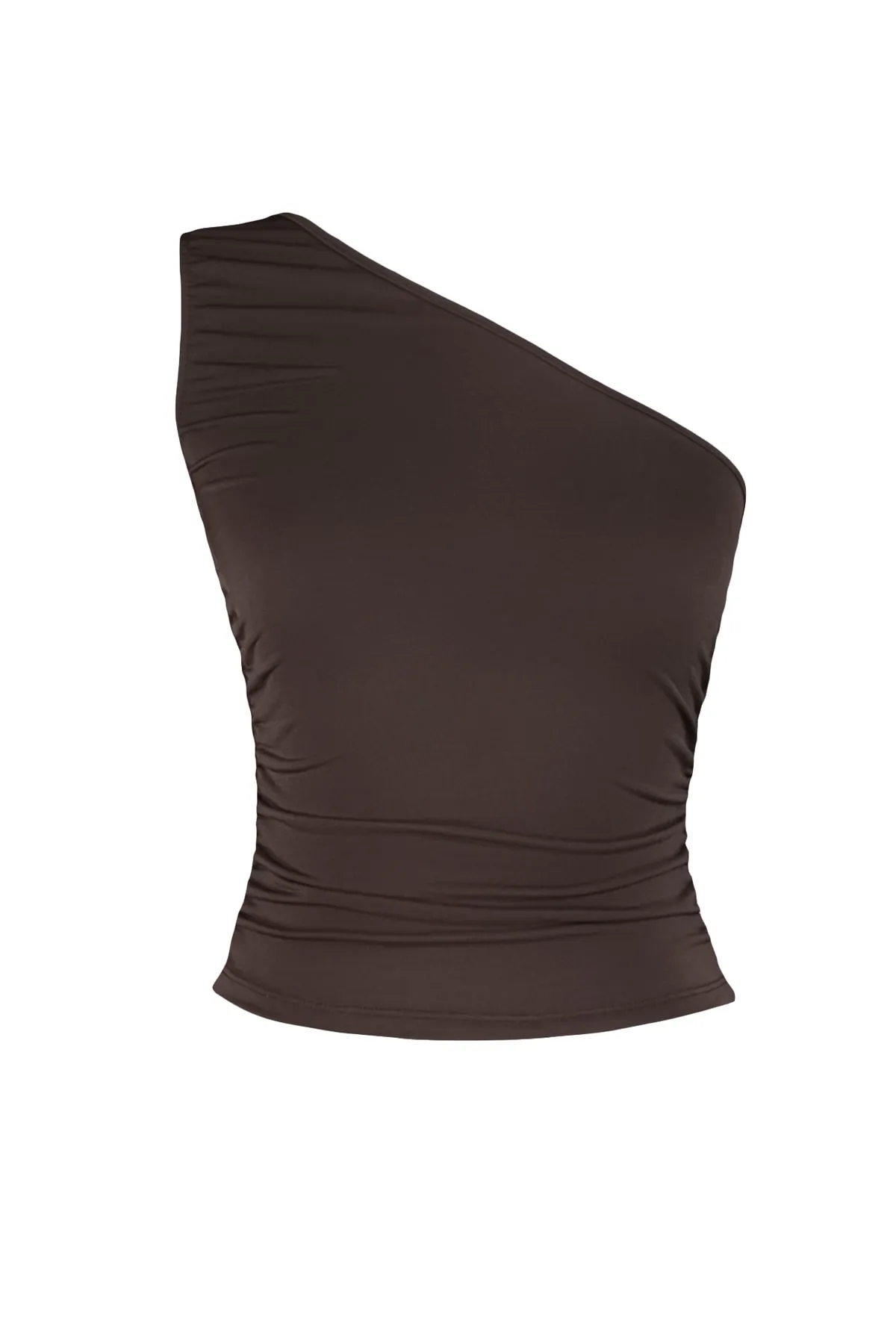 Trendyol Collection  Braune, detaillierte, taillierte, dehnbare One-Shoulder-Strickbluse mit Raffung TWOSS21BZ0590