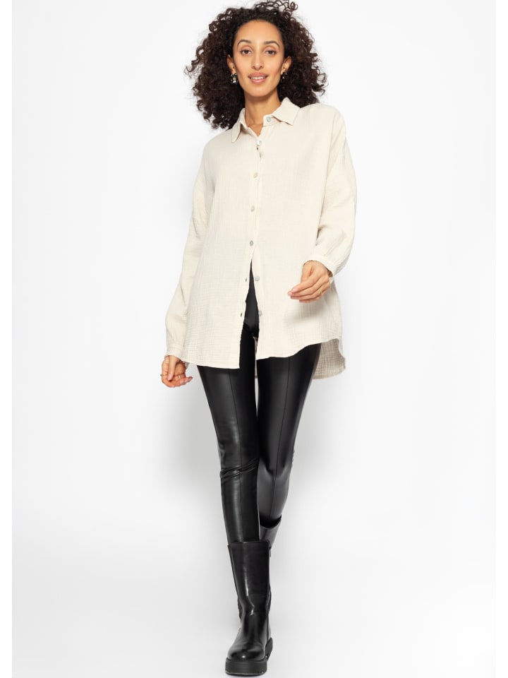 SASSYCLASSY Musselin Bluse im Regular Fit in Beige günstig kaufen