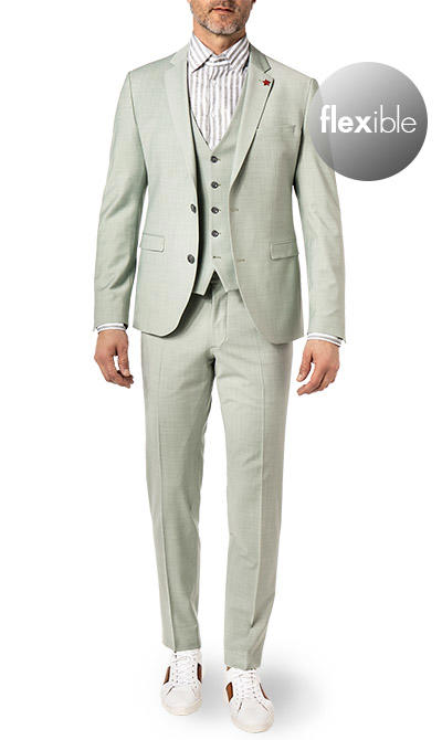 CINQUE, Anzug Cimonopoli mit Weste, Super Slim Fit, Schurwoll-Stretch, salbei meliert