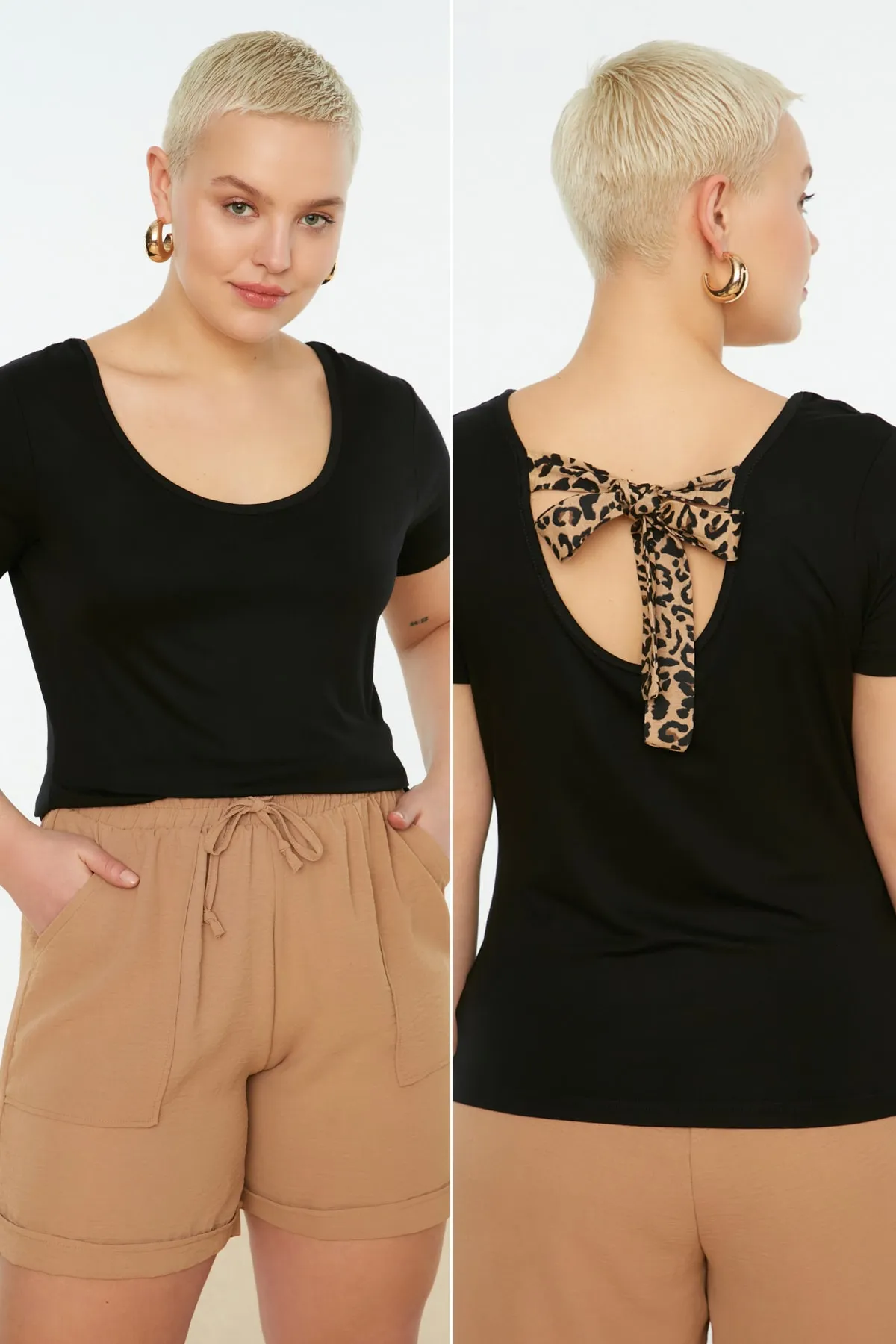 Trendyol Curve  Schwarze Strickbluse mit Bindedetail hinten TBSSS22AF0058