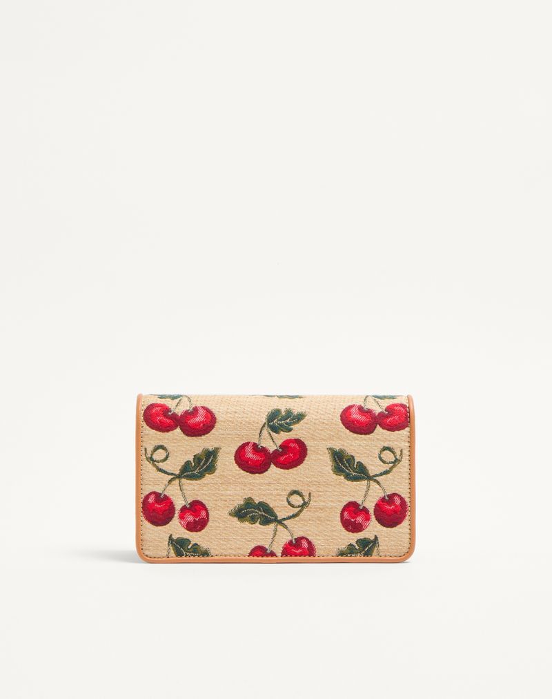 VLogo Signature Mini Raffia Jacquard Schoudertas met Kersenmotief