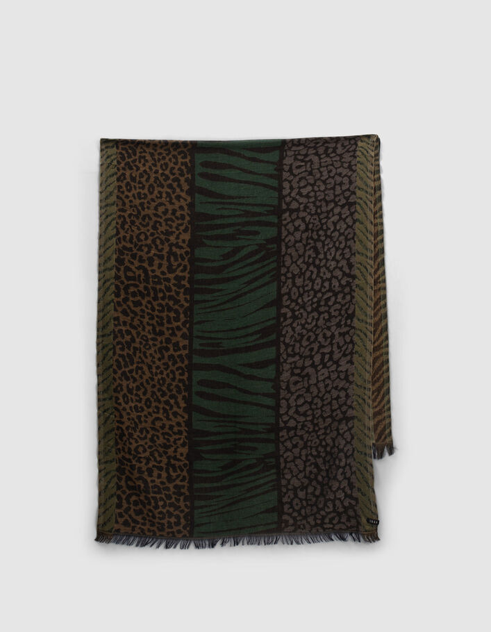 Echarpe kaki à motifs animaliers Femme
