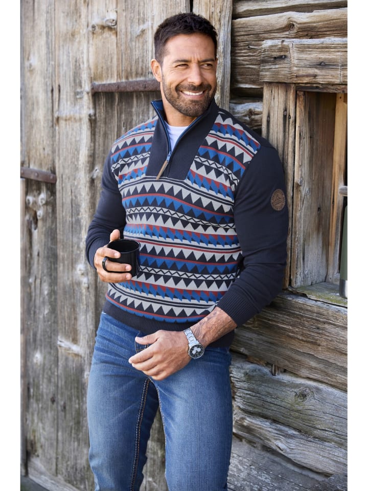 Jan Vanderstorm Pullover ERIKVALD in dunkelblau gemustert günstig kaufen