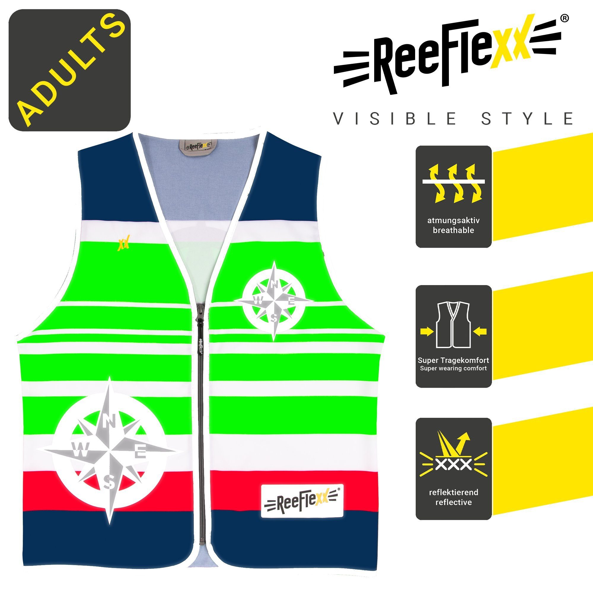 ReeFlexx Warnweste Green Nautic Compass - Herrenwarnweste
