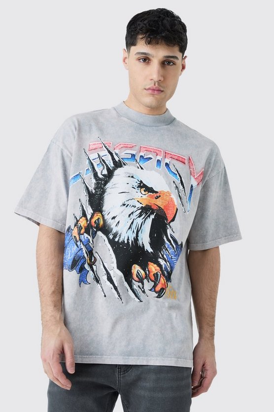 Oversize T-Shirt mit Acid-Waschung und Print