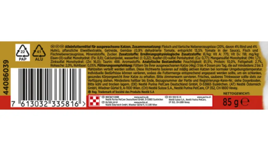 PURINA GOURMET Gold Délicatesse en Sauce mit Rind & Huhn in einer Sauce mit Tomaten 85 g