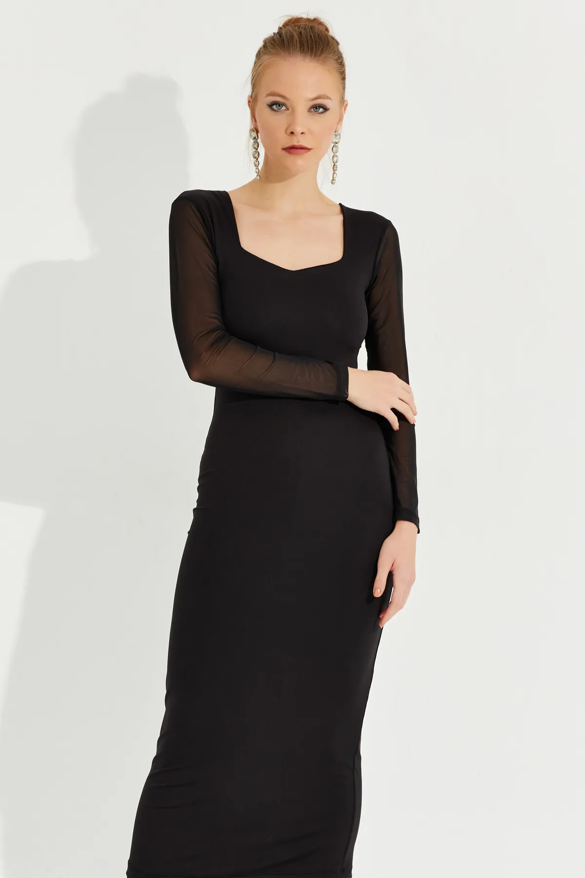 Cool & Sexy  Schwarzes Tüll-Midikleid für Damen EY2599