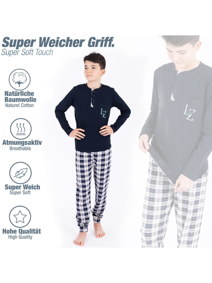LOREZA Schlafanzug zweiteilig Langarm - Kariert - Mehrfarbig günstig kaufen