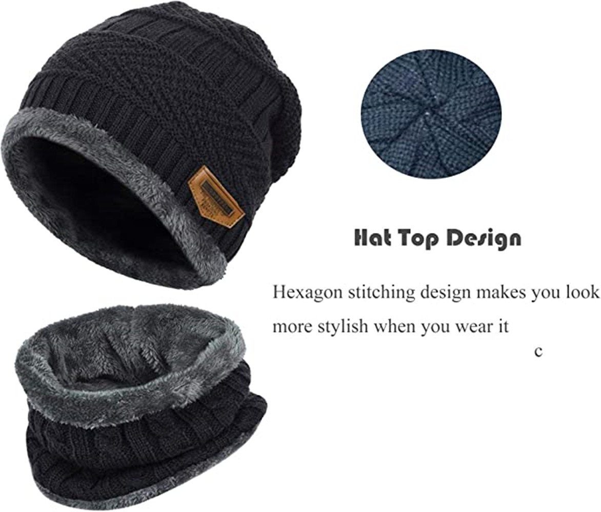 XDeer Mütze & Schal Kinder Wintermütze-Schal Set,Schlauchschal mit Fleecefutter Strickmütze,Wärme Beanie Mütze,für Kinder 5-14 Jahre
