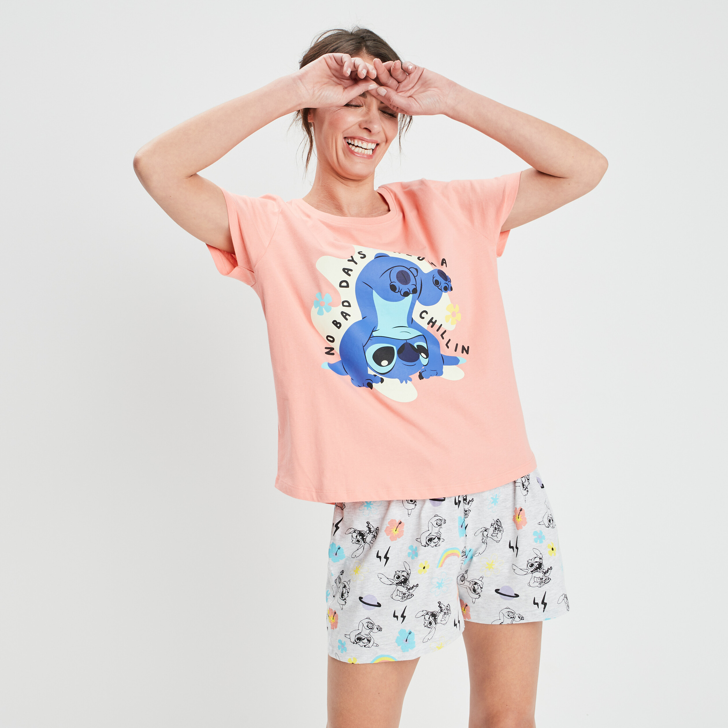 Ensemble pyjama 2 pièces Lilo et Stitch orange corail femme | La Halle