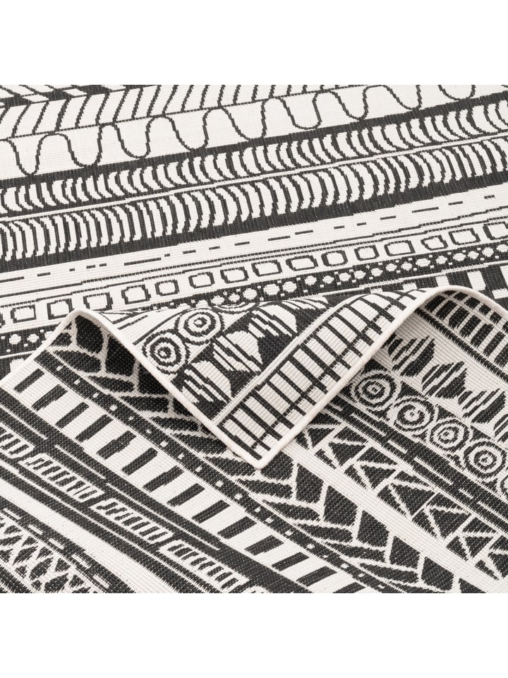 Pergamon In- und Outdoor Teppich Beidseitig Newport Ethno in Schwarz Weiss günstig kaufen 80 x 150cm