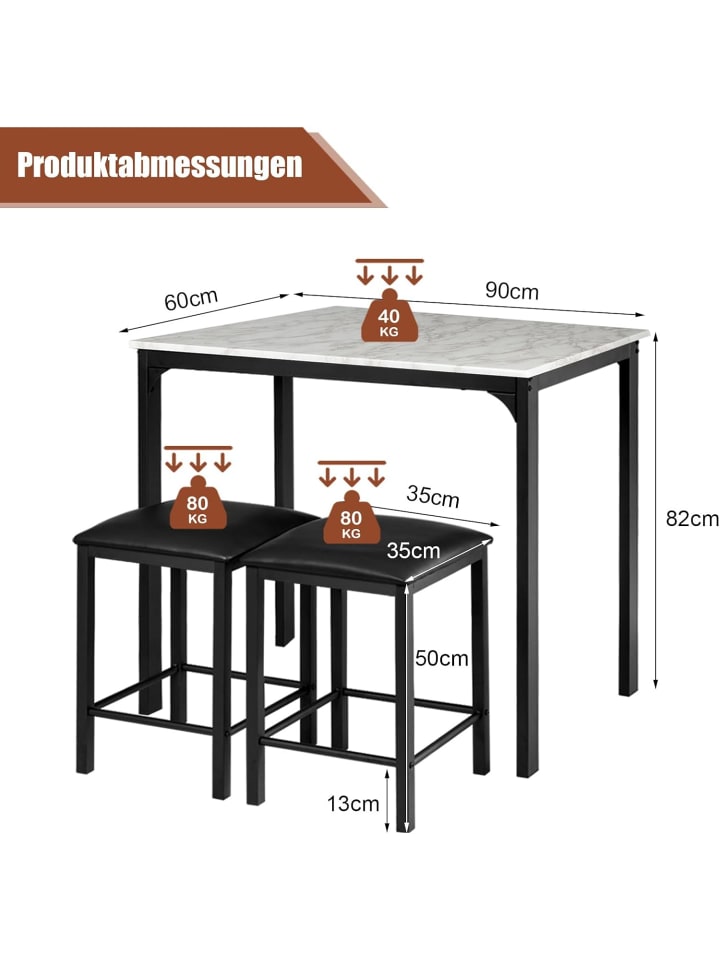 COSTWAY 3 tlg. Set Esstisch in Weiß günstig kaufen onesize