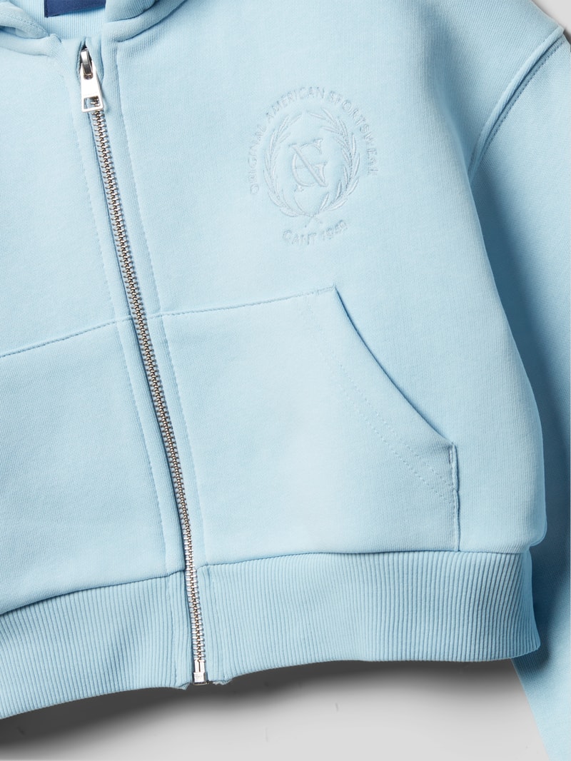 Sweatjacke mit Label-Stitching Modell 'CREST' in hellblau