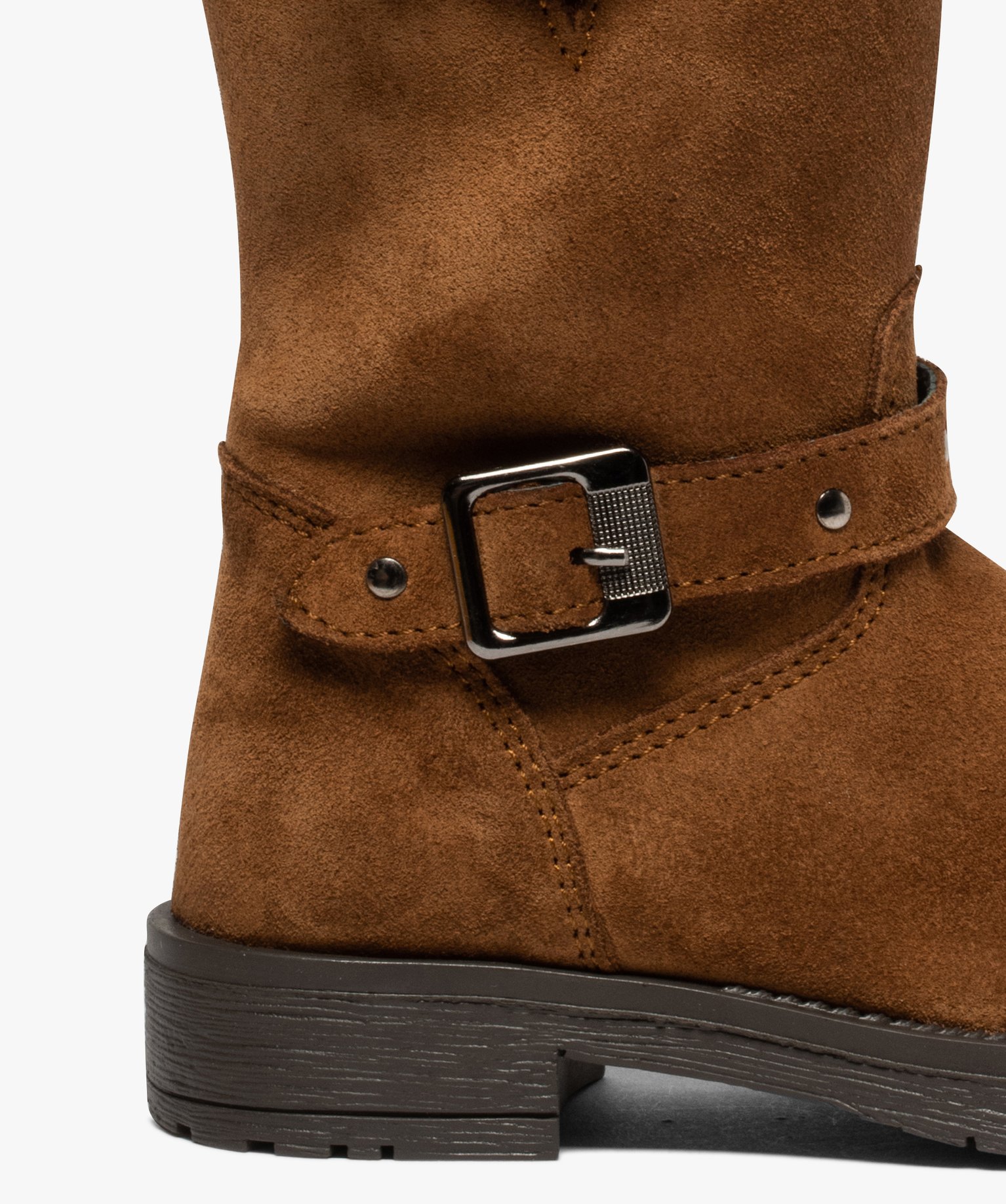 Bottes fille unies dessus cuir à brides décoratives | GEMO