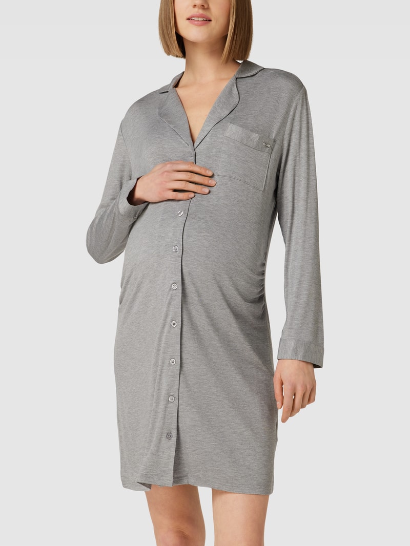 Nachthemd mit Umlegekragen Modell 'Nightgown Matern' in mittelgrau meliert