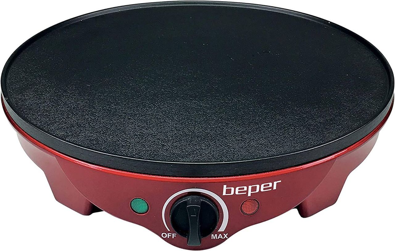 beper BT.700Y Crepes Maker für Crêpes, Pfannkuchen und Piadinas elektrisch mit Holzspatel